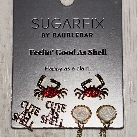 Earrings Sugarfix By BaubleBar Feelin’ Good As A Shell Crab Red Gold 3 Pairs - Picture 1 of 5